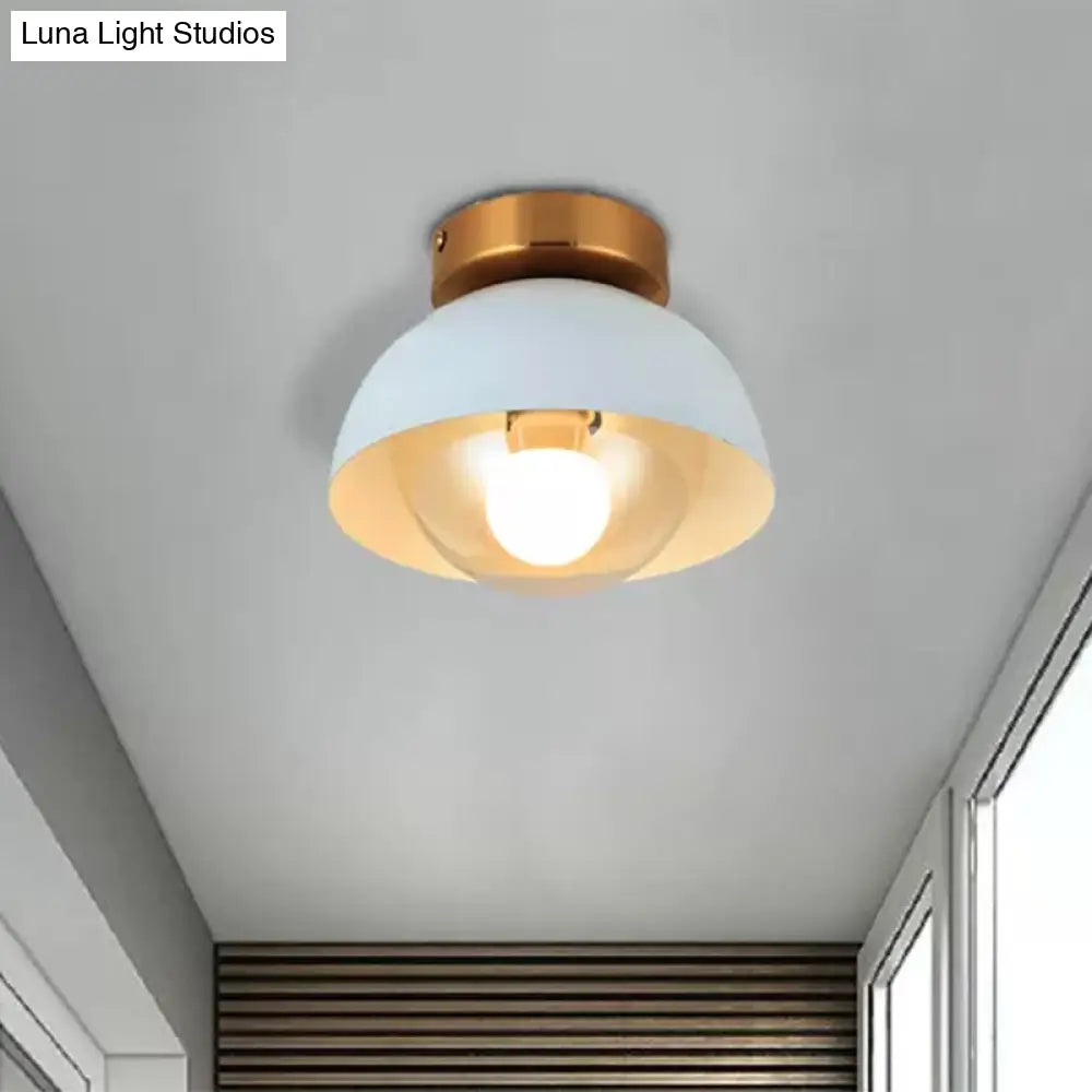 Modern Metal And Glass Flush Mount Ceiling Light - White/Pink/Yellow/Coffee 1 Head Corridor Fixture