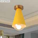 Modern Metal And Glass Flush Mount Ceiling Light - White/Pink/Yellow/Coffee 1 Head Corridor Fixture