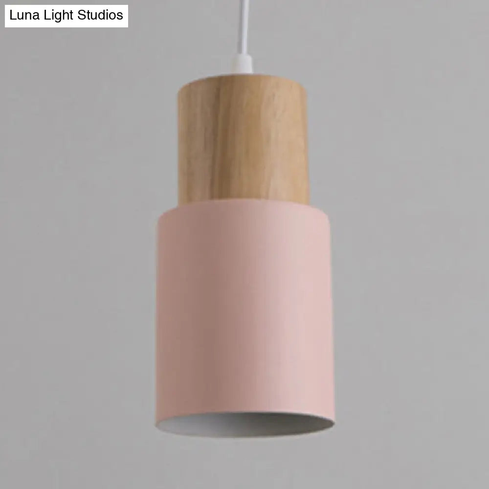 Modern Metal And Wood Hanging Lamp - 1 Light Pendant For Office Hallways