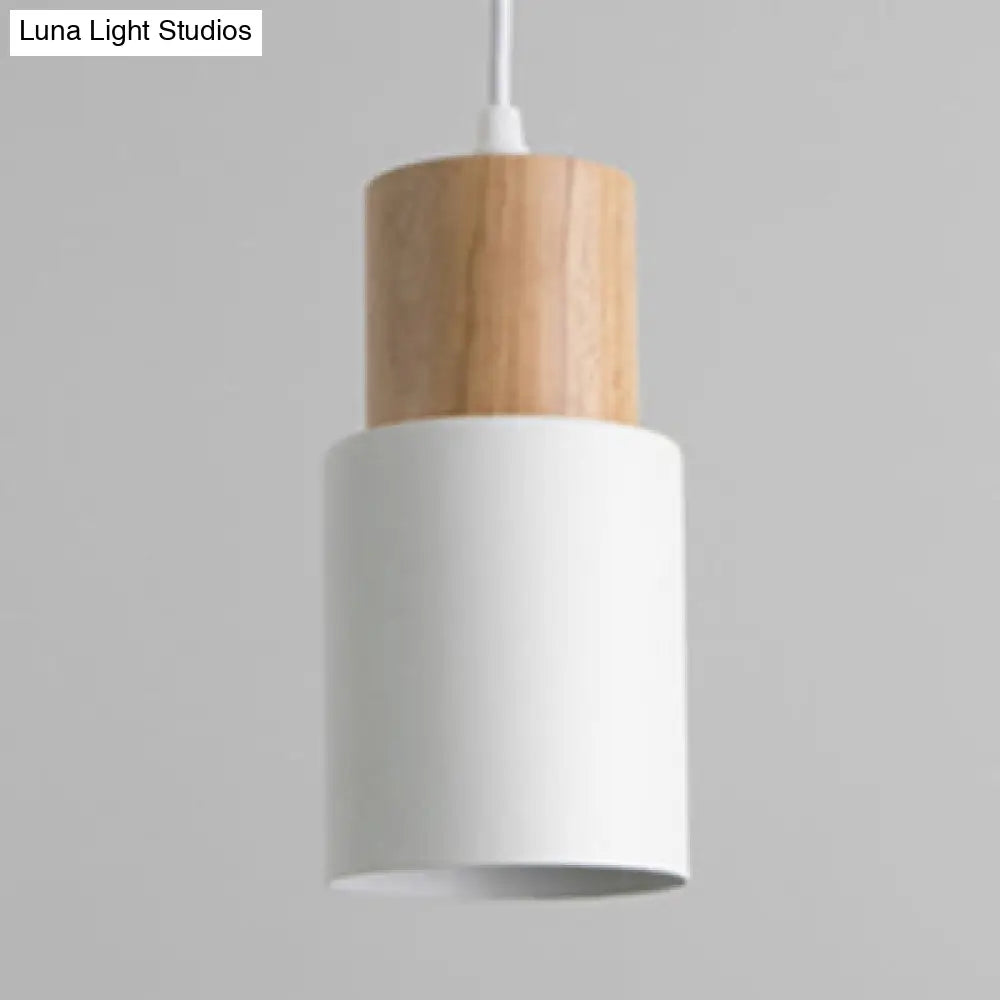 Modern Metal And Wood Hanging Lamp - 1 Light Pendant For Office Hallways