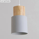 Modern Metal And Wood Hanging Lamp - 1 Light Pendant For Office Hallways