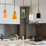 Modern Metal And Wood Hanging Lamp - 1 Light Pendant For Office Hallways