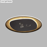 Modern Metal Arc Square Flush Light With Led Black/Grey/Green Ceiling Round Wood Canopy -