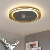 Modern Metal Arc Square Flush Light With Led Black/Grey/Green Ceiling Round Wood Canopy - 16/19.5
