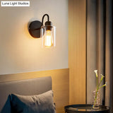 Modern Metal Arm Wall Sconce With Cylinder Glass Shade - Ideal For Bedroom Lighting