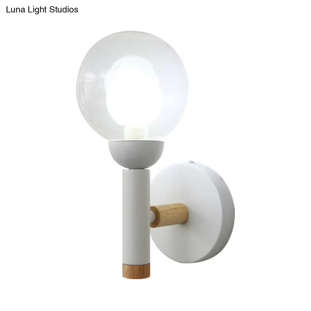 Modern Metal Armed Wall Lamp In White With Clear Glass Shade - 1 Bulb Sconce Light Fixture