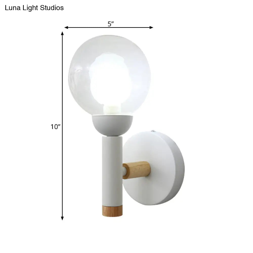 Modern Metal Armed Wall Lamp In White With Clear Glass Shade - 1 Bulb Sconce Light Fixture