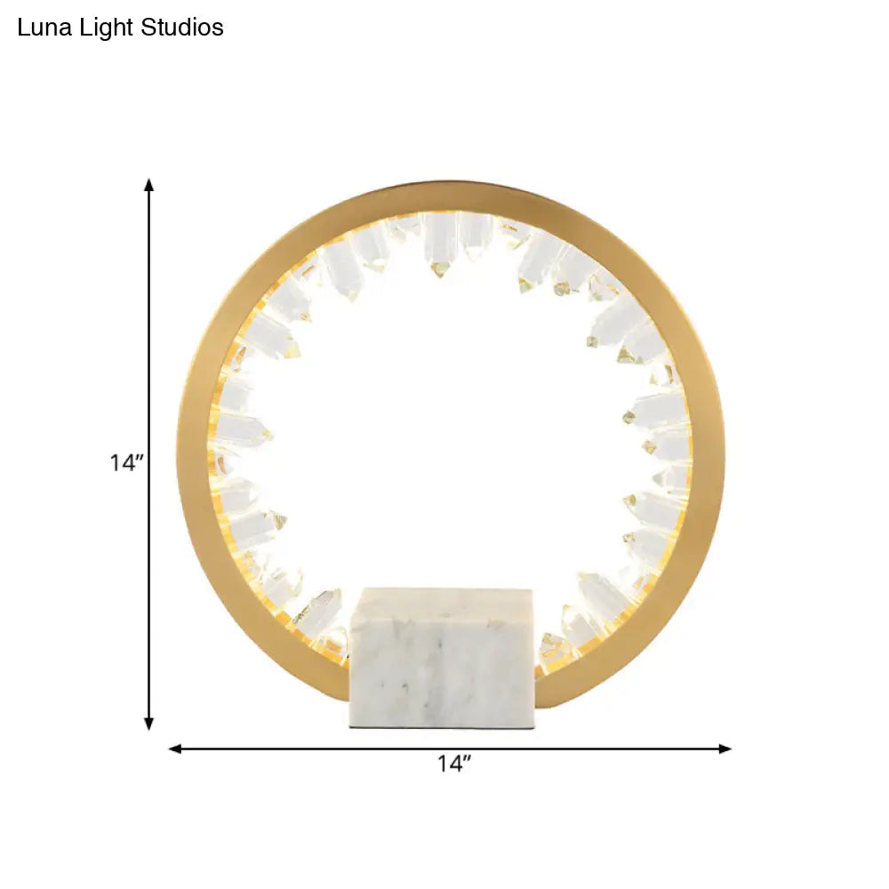 Modern Metal Bedside Led Night Lamp With Inner Magnet Crystal Decor - Gold Loop Table Light