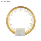 Modern Metal Bedside Led Night Lamp With Inner Magnet Crystal Decor - Gold Loop Table Light