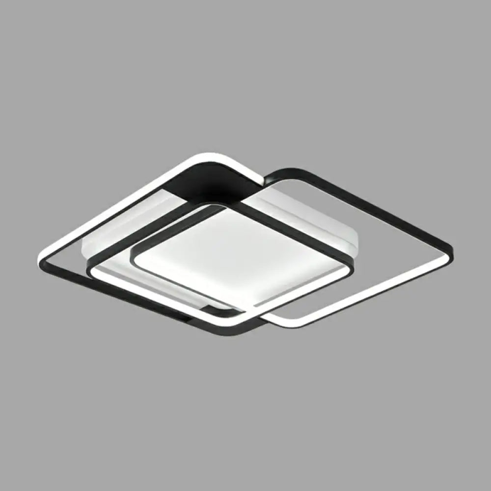 Modern Metal Black Led Square Flush Mount For Bedrooms / 20.5’ White
