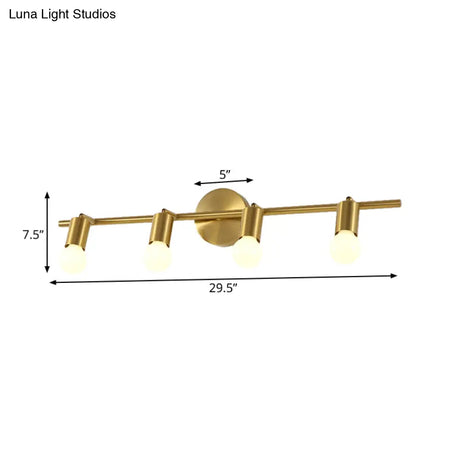 Modern Metal Brass Linear Led Wall Sconce 2/3/4-Bulb Vanity Light For Bathroom