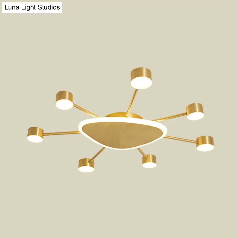 Modern Metal Brass Starburst Led Ceiling Light - Triangular 14’/24.5’ Wide Flush Mount With