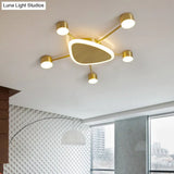 Modern Metal Brass Starburst Led Ceiling Light - Triangular 14’/24.5’ Wide Flush Mount With