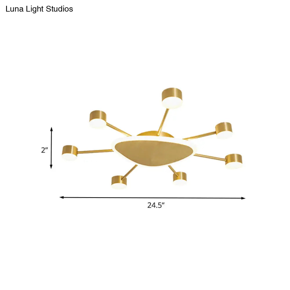 Modern Metal Brass Starburst Led Ceiling Light - Triangular 14’/24.5’ Wide Flush Mount With