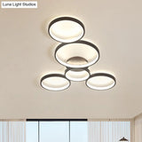 Modern Metal Bubble Rings Flush Mount Led Ceiling Light - 3/4/5 - Head Black Surface