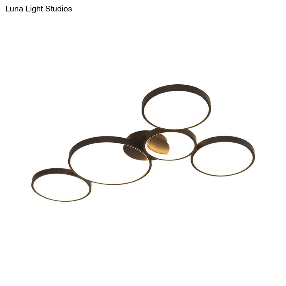 Modern Metal Bubble Rings Flush Mount Led Ceiling Light - 3/4/5 - Head Black Surface