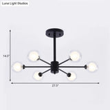 Modern Metal Burst Chandelier Light - 6 Lights Black Clear Glass Shade