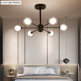 Modern Metal Burst Chandelier Light - 6 Lights Black Clear Glass Shade