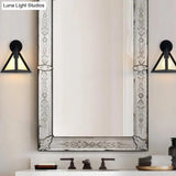 Modern Metal Caged Wall Light With Triangle Shade - Loft Style Bedroom Lamp Black