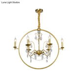 Modern Metal Candelabra Ceiling Light: 6/8 Light Brass Chandelier With Crystal Drop