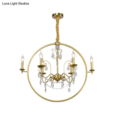 Modern Metal Candelabra Ceiling Light: 6/8 Light Brass Chandelier With Crystal Drop