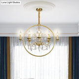 Modern Metal Candelabra Ceiling Light: 6/8 Light Brass Chandelier With Crystal Drop