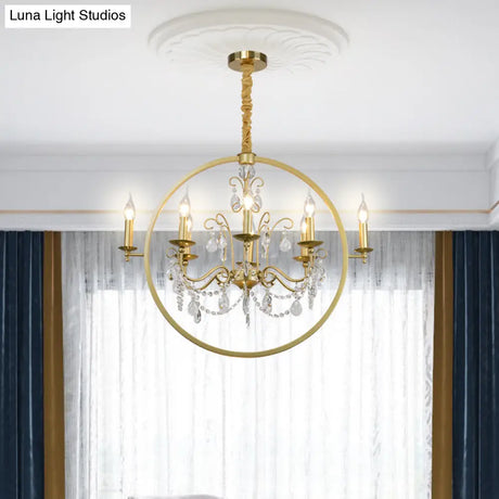 Modern Metal Candelabra Ceiling Light: 6/8 Light Brass Chandelier With Crystal Drop