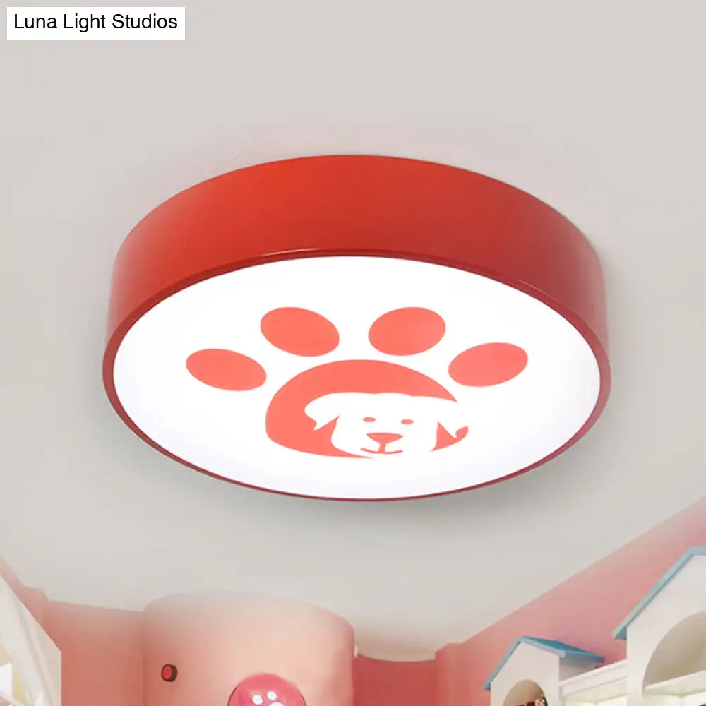 Modern Metal Ceiling Lamp For Kids Bedroom With Doggy Foot Design Round Mount