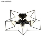 Modern Metal Ceiling Light Fixture For Bedroom - Pentagram Cage Semi Flush Mount Lamp With 5 Bulbs