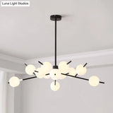 Modern Metal Chandelier - 9/12 Bulbs Bedroom Suspension Light In Black/Gold With Acrylic Shade