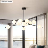 Modern Metal Chandelier - 9/12 Bulbs Bedroom Suspension Light In Black/Gold With Acrylic Shade