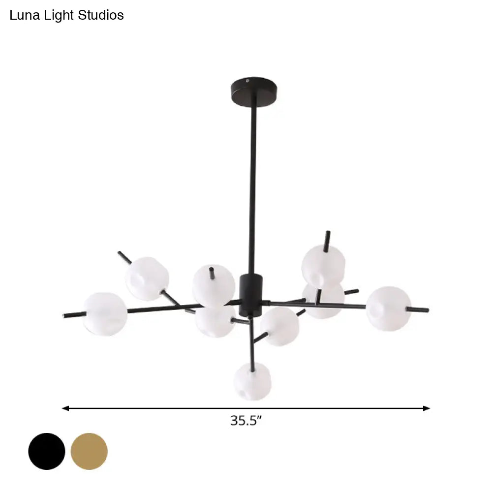 Modern Metal Chandelier - 9/12 Bulbs Bedroom Suspension Light In Black/Gold With Acrylic Shade