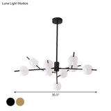 Modern Metal Chandelier - 9/12 Bulbs Bedroom Suspension Light In Black/Gold With Acrylic Shade