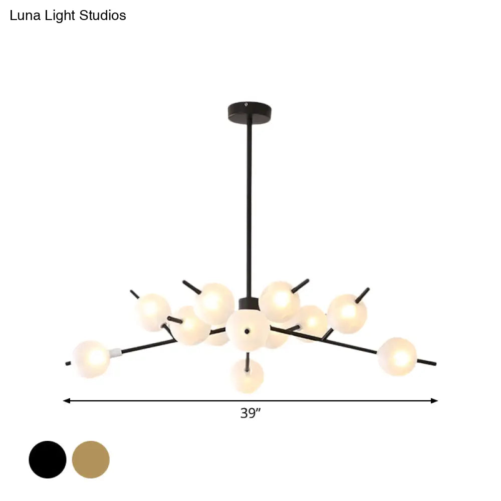 Modern Metal Chandelier - 9/12 Bulbs Bedroom Suspension Light In Black/Gold With Acrylic Shade