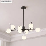 Modern Metal Chandelier - 9/12 Bulbs Bedroom Suspension Light In Black/Gold With Acrylic Shade