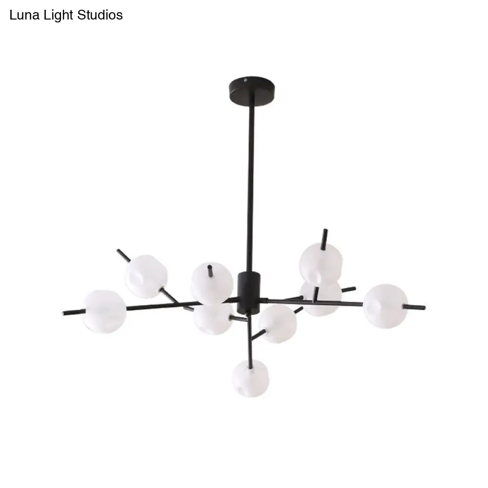 Modern Metal Chandelier - 9/12 Bulbs Bedroom Suspension Light In Black/Gold With Acrylic Shade
