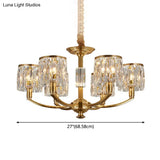 Modern Metal Chandelier With Brass Arced Arm And Prismatic Crystal Shade