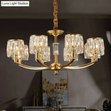 Modern Metal Chandelier With Brass Arced Arm And Prismatic Crystal Shade