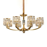 Modern Metal Chandelier With Brass Arced Arm And Prismatic Crystal Shade 8 /