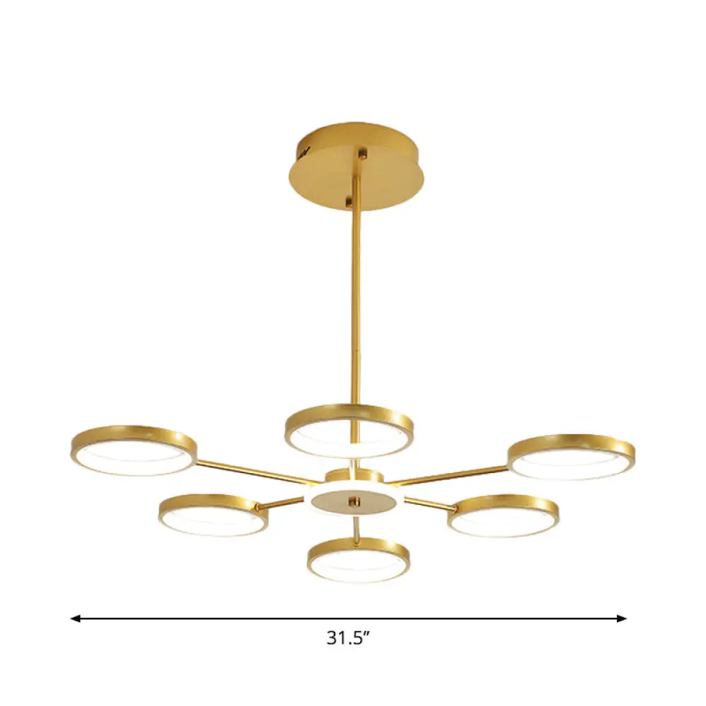Modern Circle Branching 6-Head Led Chandelier In Black/Gold Warm/White Light
