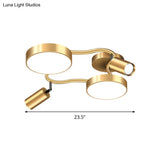 Modern Metal Circular Semi Flush Mount - 4-Bulb Gold Ceiling Lighting For Bedroom