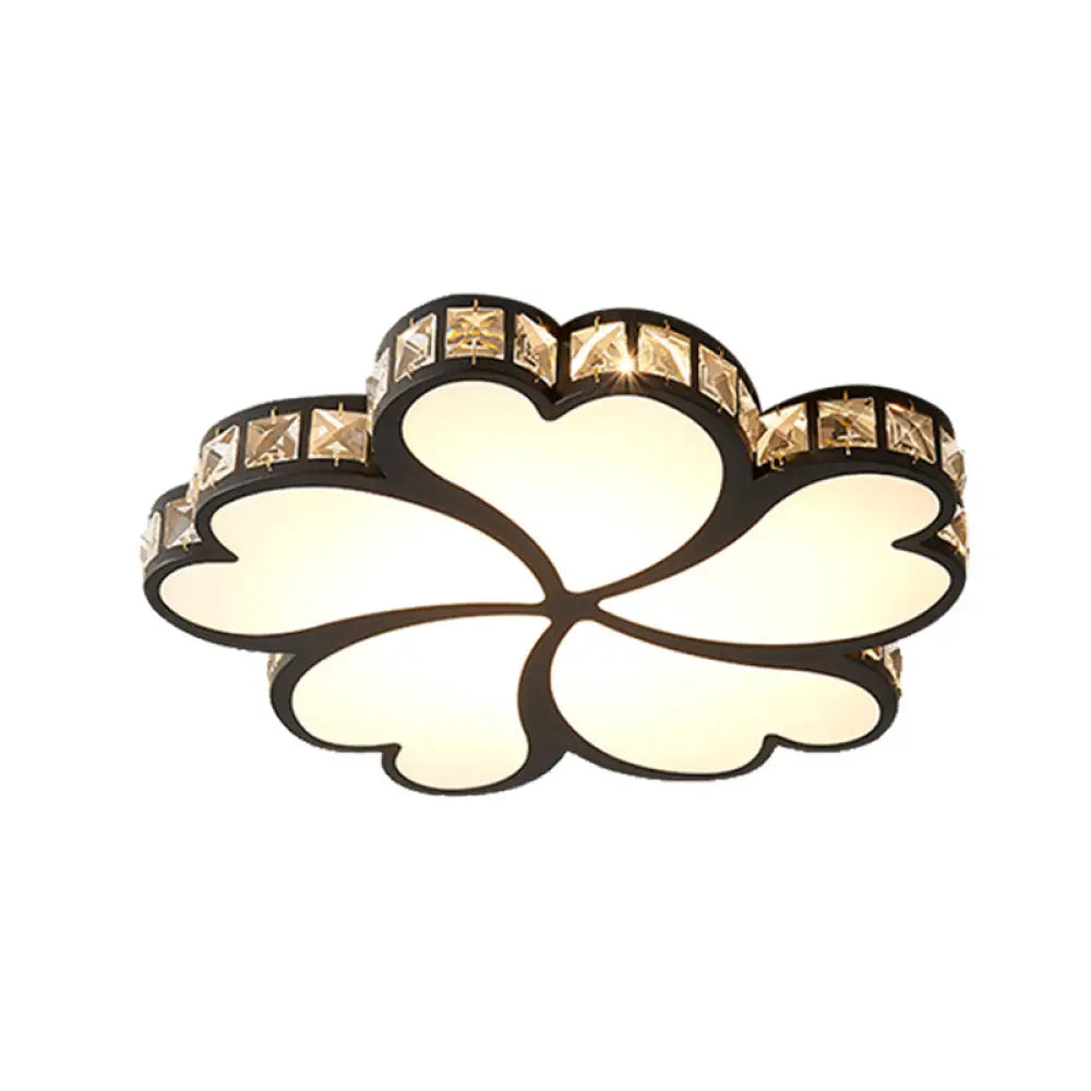 Modern Metal Clover Flush Mount Light With Clear K9 Crystal Led Black/White