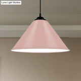 Modern Metal Cone Hanging Light 1-Light Pink/Yellow/Green Pendant 12’/14’/16’ Dia
