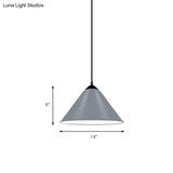 Modern Metal Cone Hanging Light 1-Light Pink/Yellow/Green Pendant 12’/14’/16’ Dia