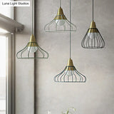 Modern Metal Cone Pendant Light With Wire-Cage Shade - 1 9’/13’ Wide