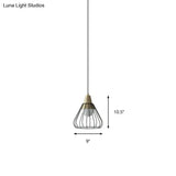 Modern Metal Cone Pendant Light With Wire-Cage Shade - 1 9’/13’ Wide