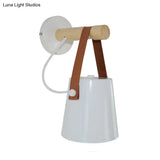 Modern Metal Cone Sconce Light With Wood Arm - White/Black Wall Fixture