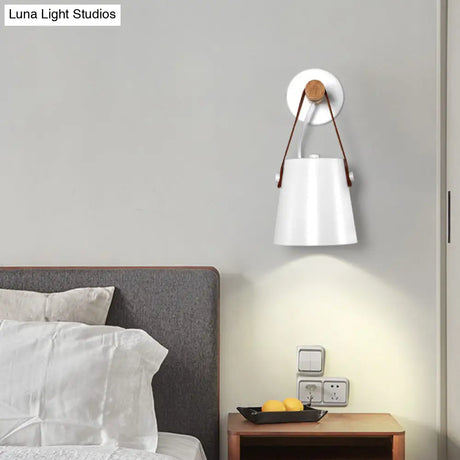 Modern Metal Cone Sconce Light With Wood Arm - White/Black Wall Fixture