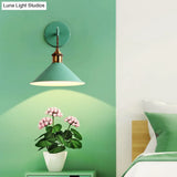 Modern Metal Cone Wall Light With Straight Arm For Hallway - Gray/Pink/Yellow/Green