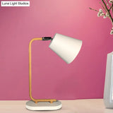 Modern Metal Conical Reading Book Light - White Table Lamp With Slim Wood Arm
